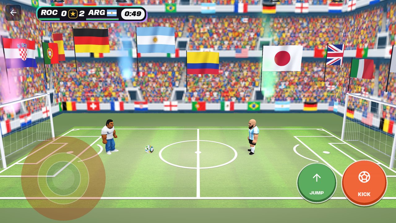 L'arène mondiale bordée de drapeaux nationaux dans Soccer Battle