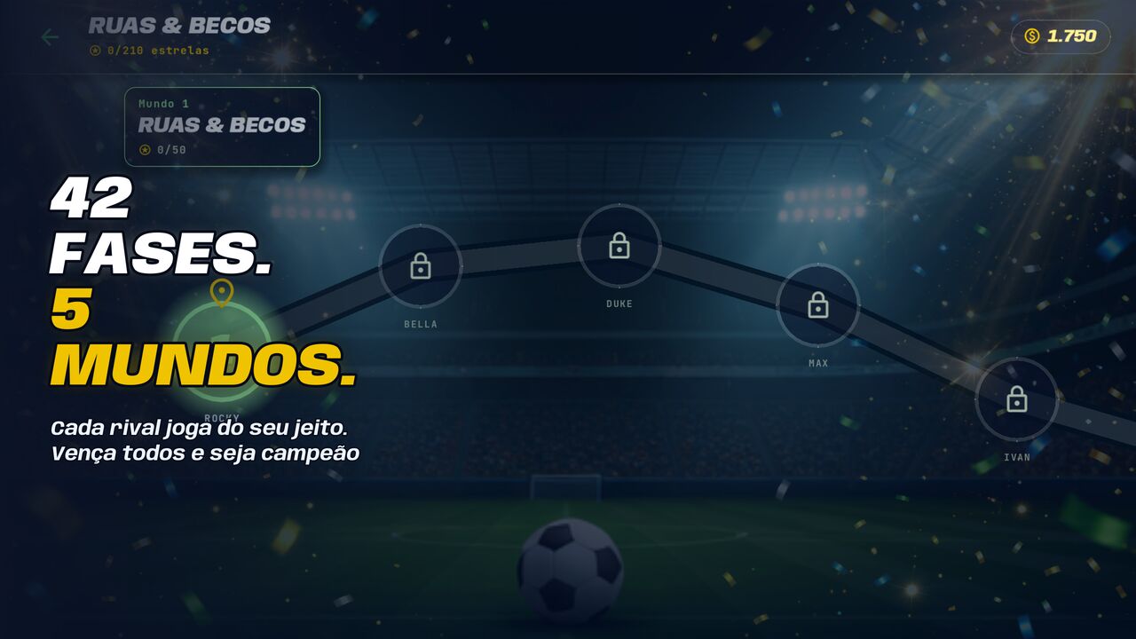 42 fases, 5 mundos — Soccer Battle